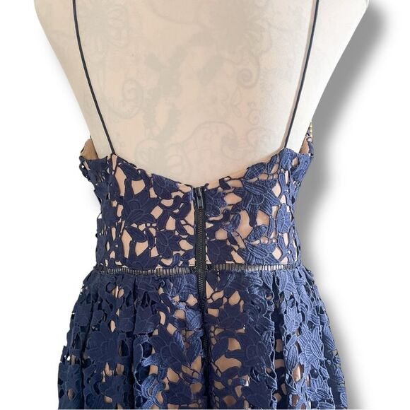 Self-Portrait Azaelea Navy Blue Guipure Lace Midi Dress, Size 10 - Picture 6 of 9
